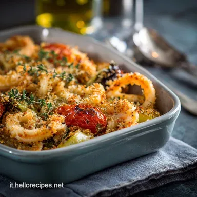 Calamari e gamberi gratinati con verdure Croccanti e veloci al forno Scheda ricetta