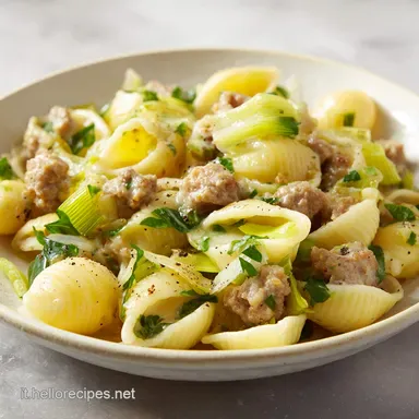 Conchiglioni Porri e Salsiccia per 4 Servings: Cremosi al Forno Scheda ricetta