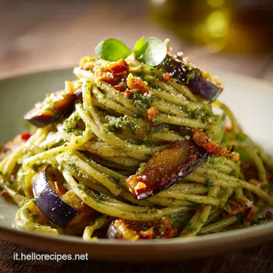 Pasta al pesto di melanzane rustico Cremosa con Melanzane Arrostite Scheda ricetta