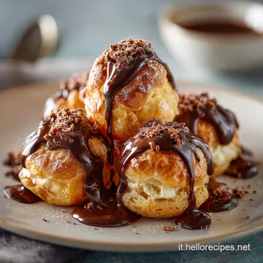 Profiteroles al cioccolato bign&egrave; perfetti e salsa lucida da pasticceria Scheda ricetta
