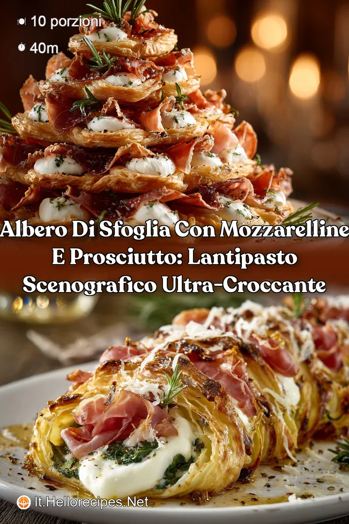 Albero di sfoglia con mozzarelline e prosciutto: lantipasto scenografico ultra-croccante