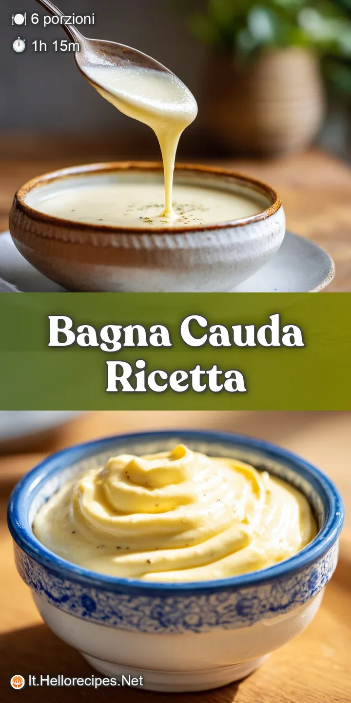 Close-up of warm, bubbling bagna cauda sauce with visible garlic and anchovies. Served with fresh red bell peppers and fen...