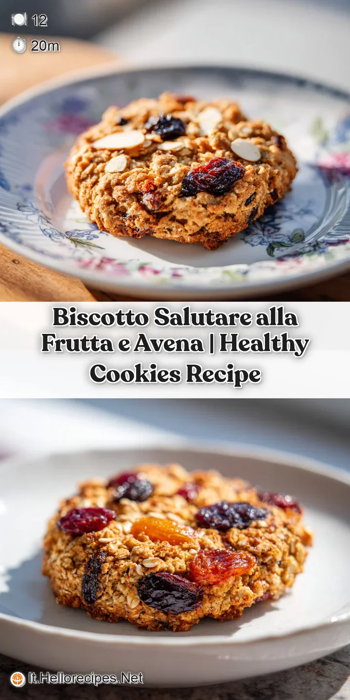 Close-up of a golden-brown, slightly crumbly oat and fruit cookie, showcasing visible dried fruit pieces.