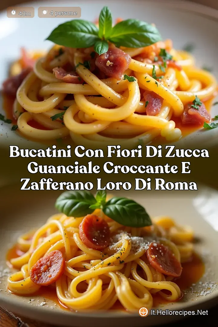 Bucatini con Fiori di Zucca Guanciale Croccante e Zafferano LOro di Roma