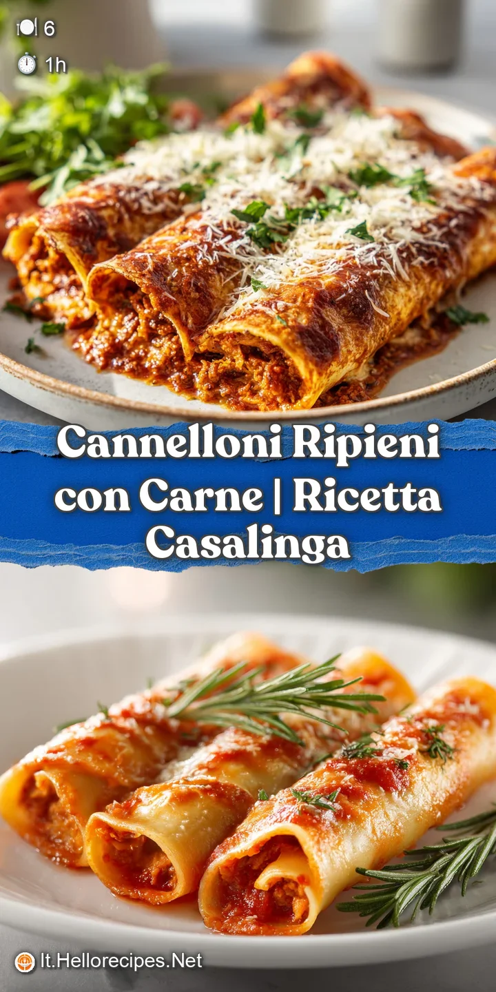 Close-up of a cannelloni, stuffed with visible meat. Cheese is melted and bubbly, warm and appealing for sharing.