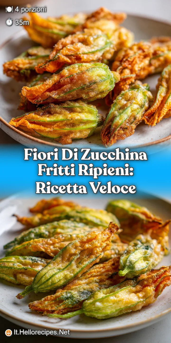 Close-up of a fried zucchini flower, its delicate petals a light, golden hue, revealing a creamy, cheesy filling, ready to...