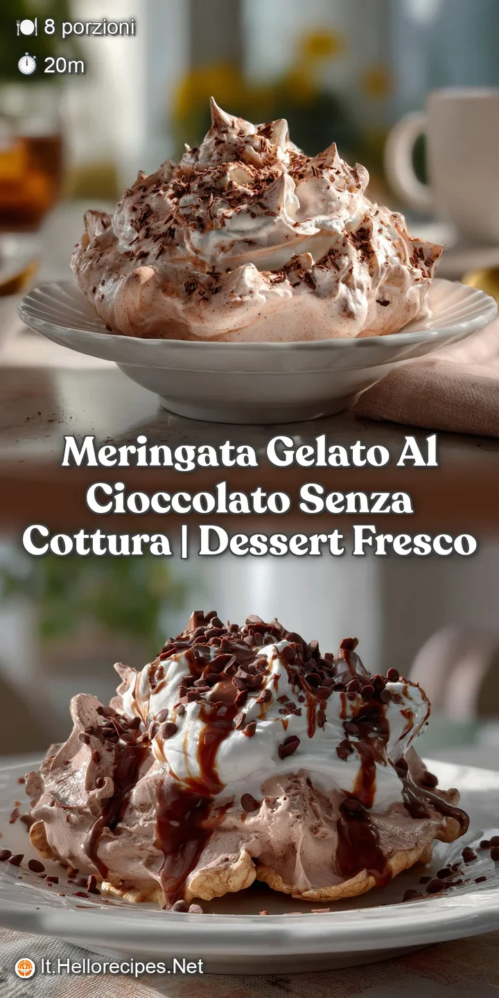 A close-up reveals a velvety, dark chocolate gelato, contrasted by airy meringue, a cool, refreshing treat, delectable det...