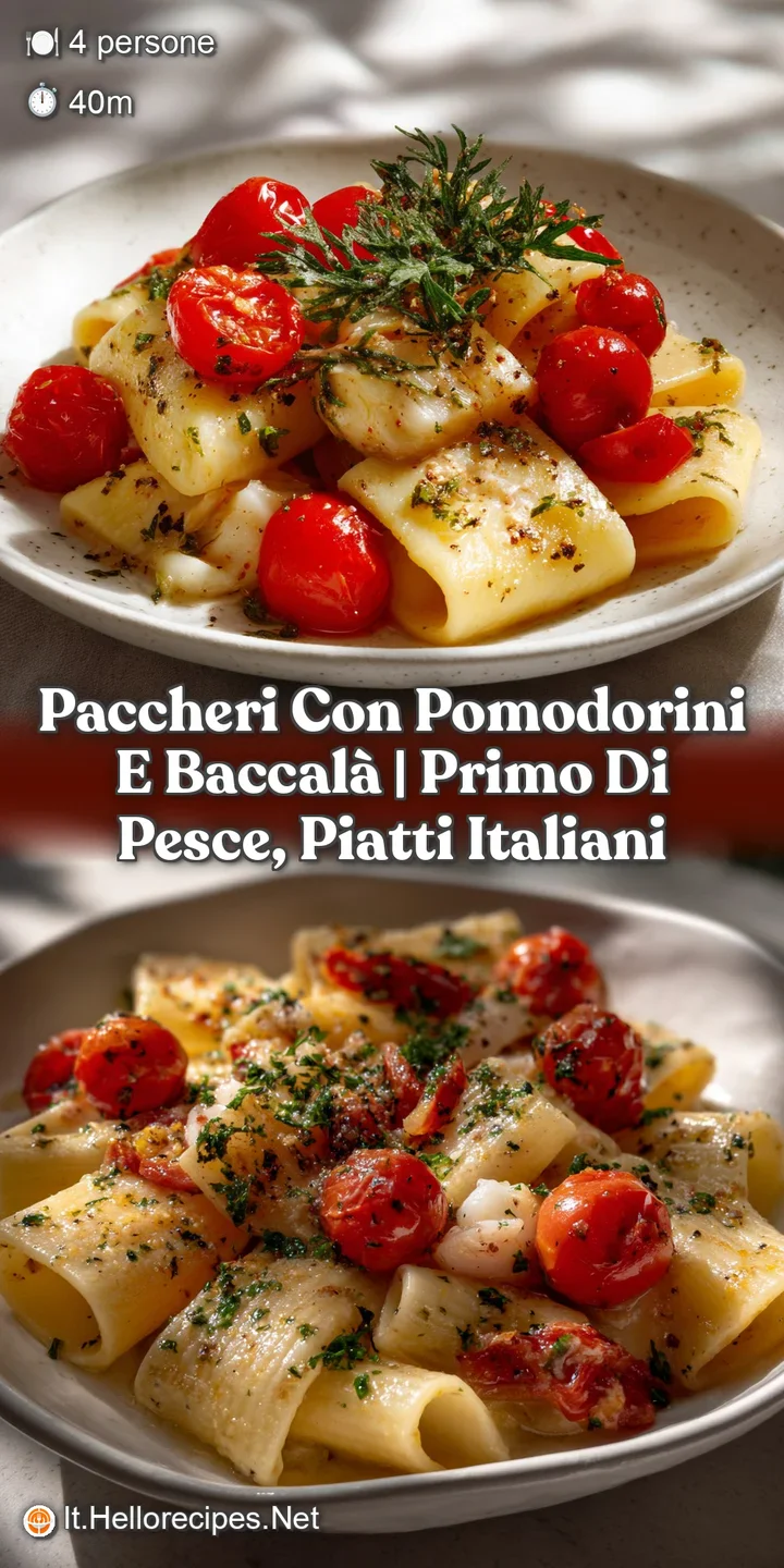 Paccheri con pomodorini e baccal&agrave; | Primo Di Pesce Piatti Italiani