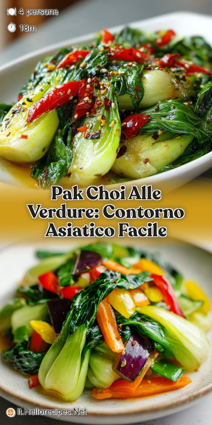 Close-up of tender pak choi leaves and softened bell peppers coated in a shimmering, savory sauce. A tempting glimpse of f...