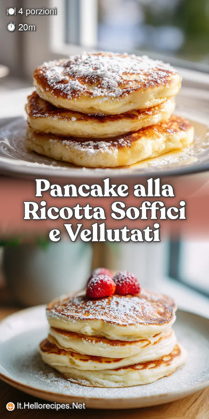 Close-up of soft, airy ricotta pancake, showcasing its golden crust and moist interior, drizzled with syrup, inviting a ta...