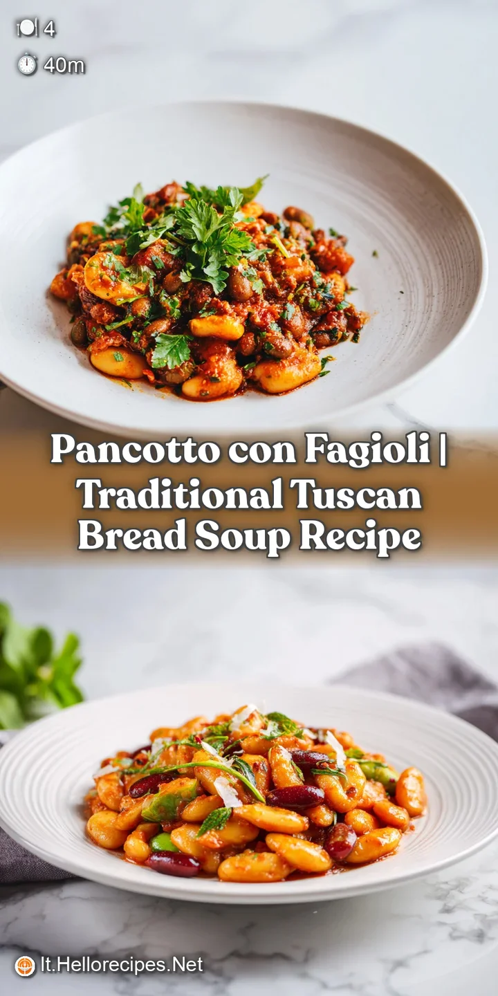 Close-up of steaming pancotto: softened bread, tender beans, and herbs in a comforting, savory broth.