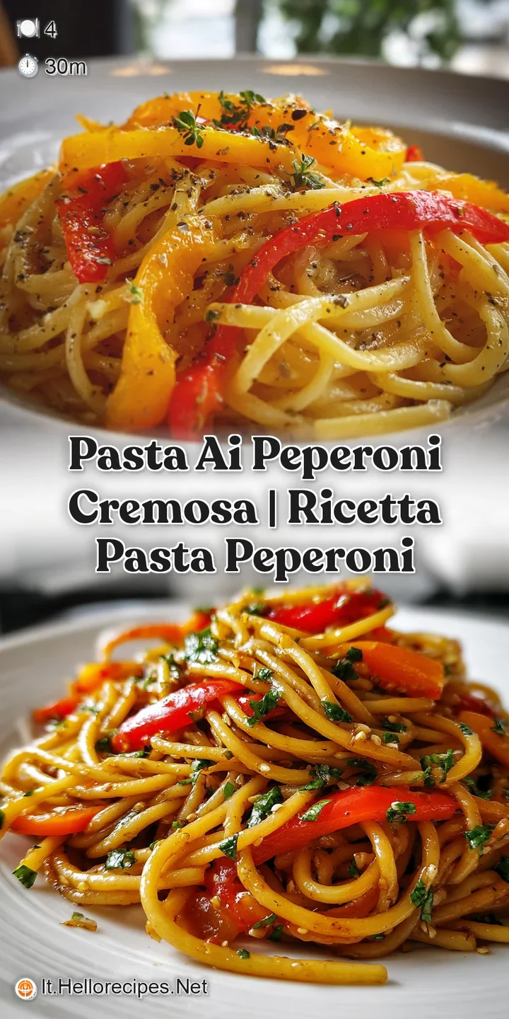 Close-up of twirled pasta with glistening, tender peppers. Hints of char and herbaceous aromas visually jump from the screen.