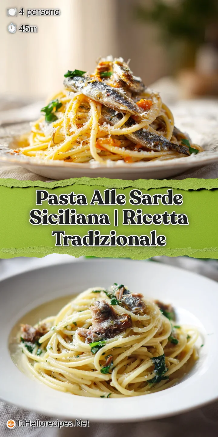 Close-up of Pasta alle Sarde showcasing the rustic textures of sardines, plump raisins, and al dente pasta, drizzled with ...