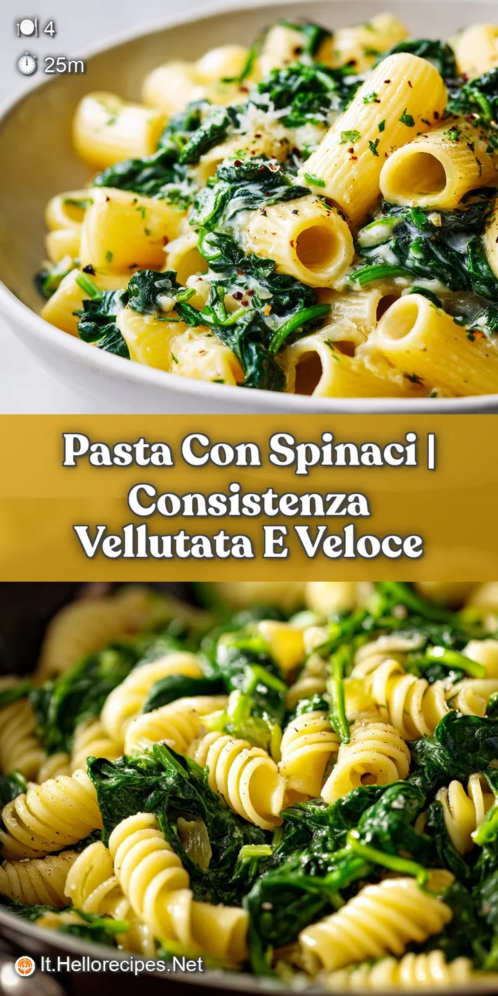 Close-up of glistening pasta with bright green spinach. Creamy sauce clings to the noodles, promising a rich, flavorful bite.