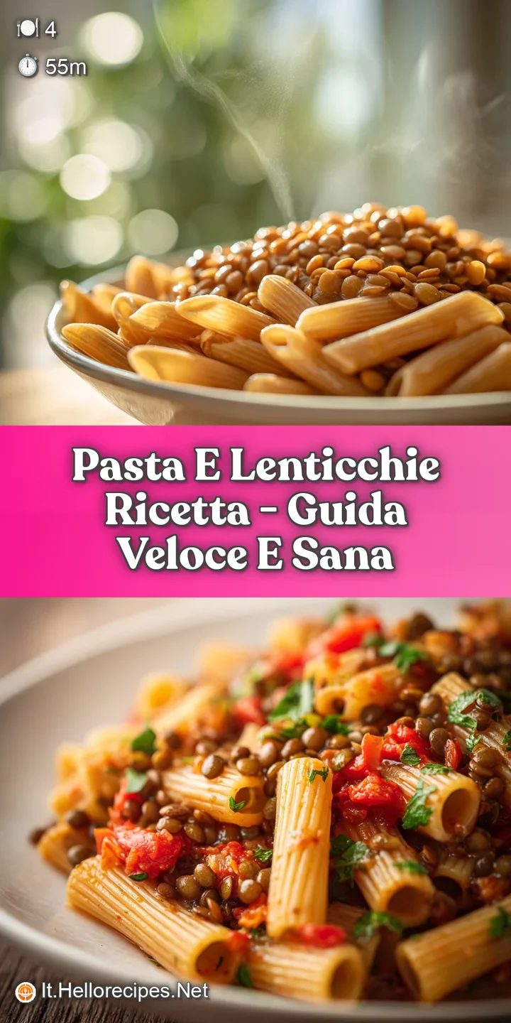 Close-up of tender lentils and pasta in a rich, creamy sauce, highlighting the rustic texture and comforting warmth.