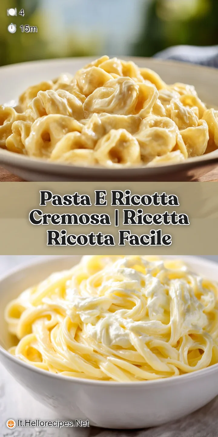 Close-up showcases the creamy texture of pasta, with soft white ricotta contrasting with fresh green basil and a crack of ...