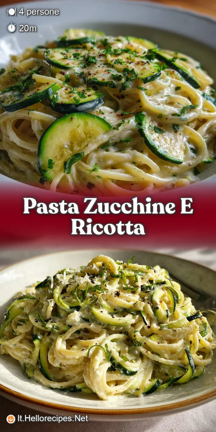 Close-up of creamy ricotta clinging to perfectly cooked pasta, accented by vibrant green zucchini and a drizzle of oil.