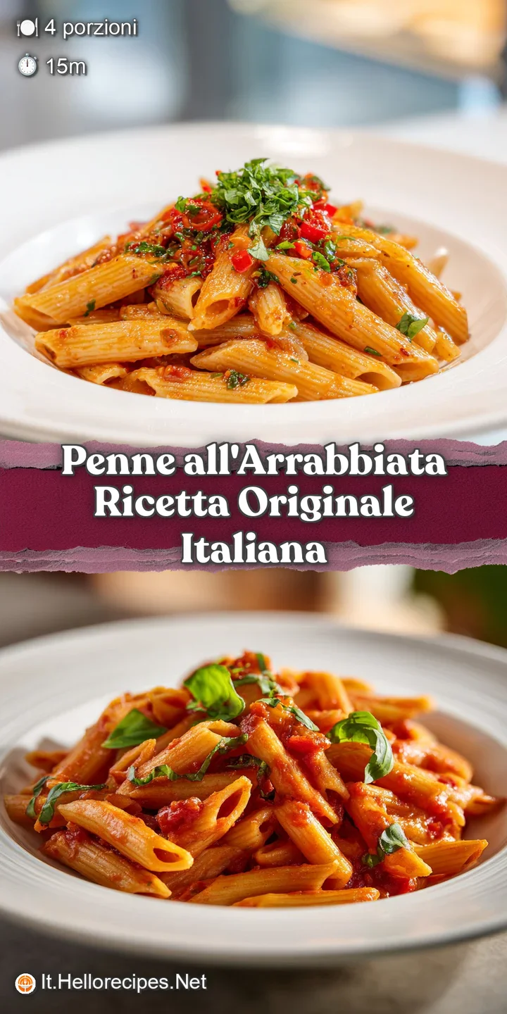 Close-up of penne arrabbiata; glistening red sauce speckled with fiery chili flakes coats perfectly cooked pasta strands.