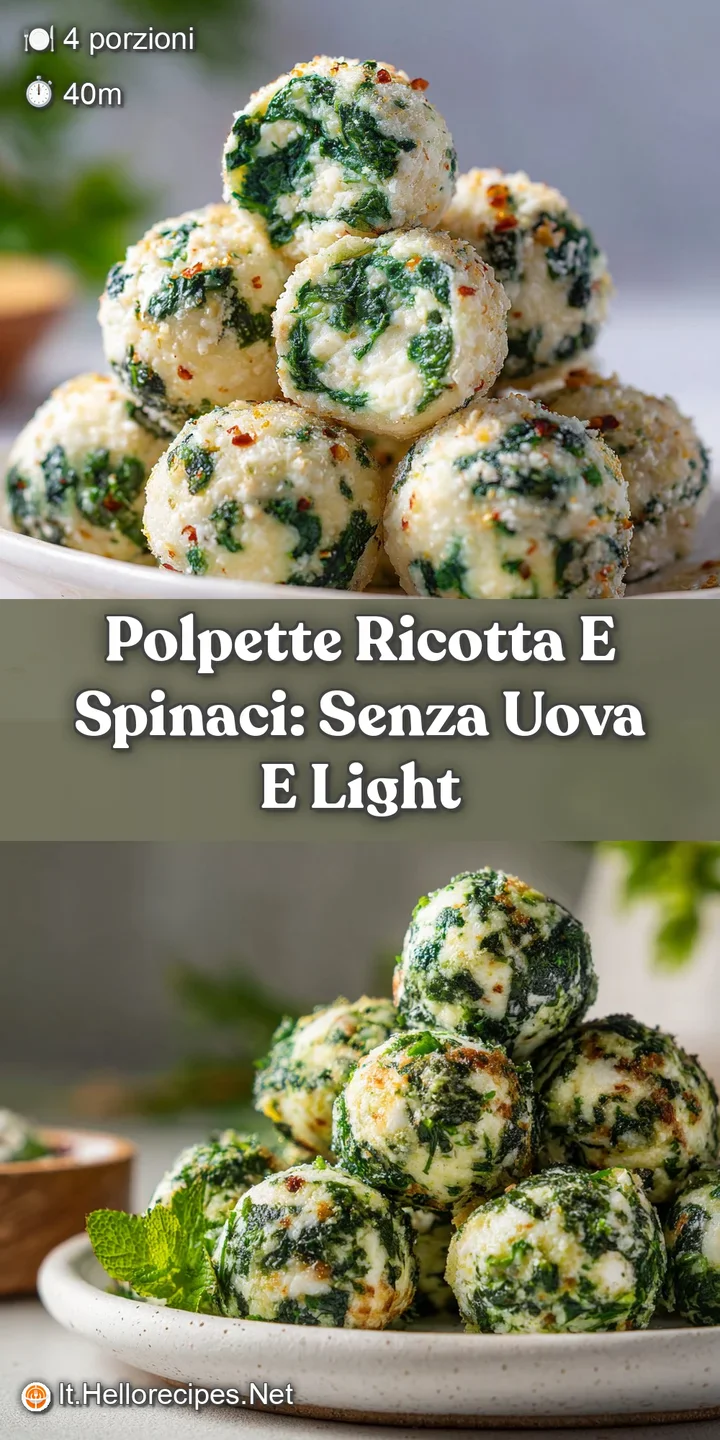 Close-up of a tender spinach and ricotta polpetta, its porous texture soaked in rich, red tomato sauce. Creamy and savory.
