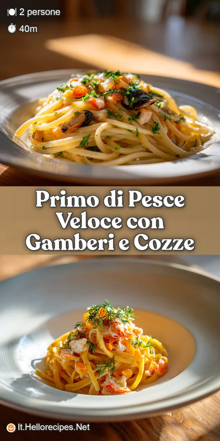 Close-up of glistening seafood pasta. Juicy shrimp, delicate clams, and vibrant herbs create an inviting, flavorful compos...