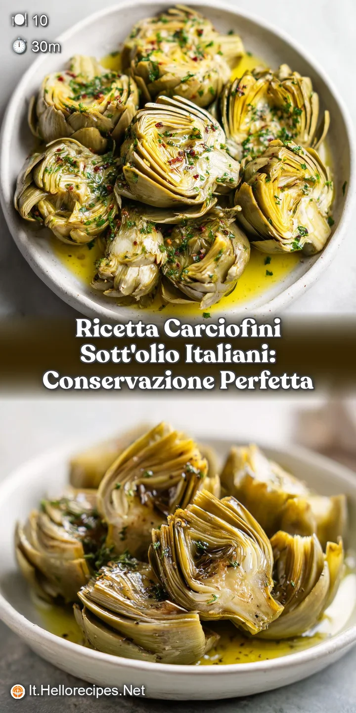 Close-up of soft, preserved artichoke hearts, saturated in golden olive oil and flecked with bright green herbs.