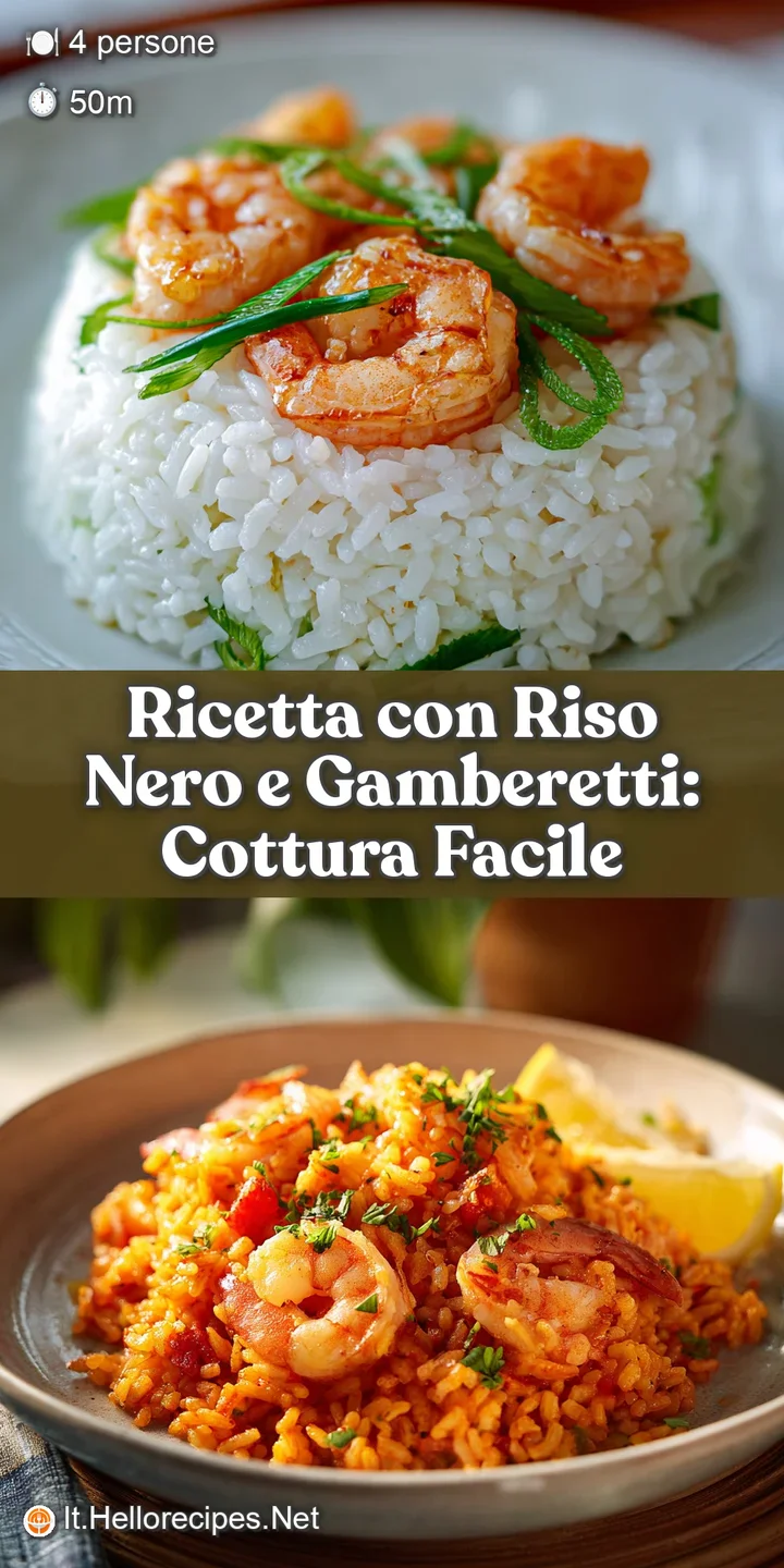 Close-up of glistening black rice with plump, juicy shrimp, flecked with herbs. A burst of fresh citrus brightens this sim...