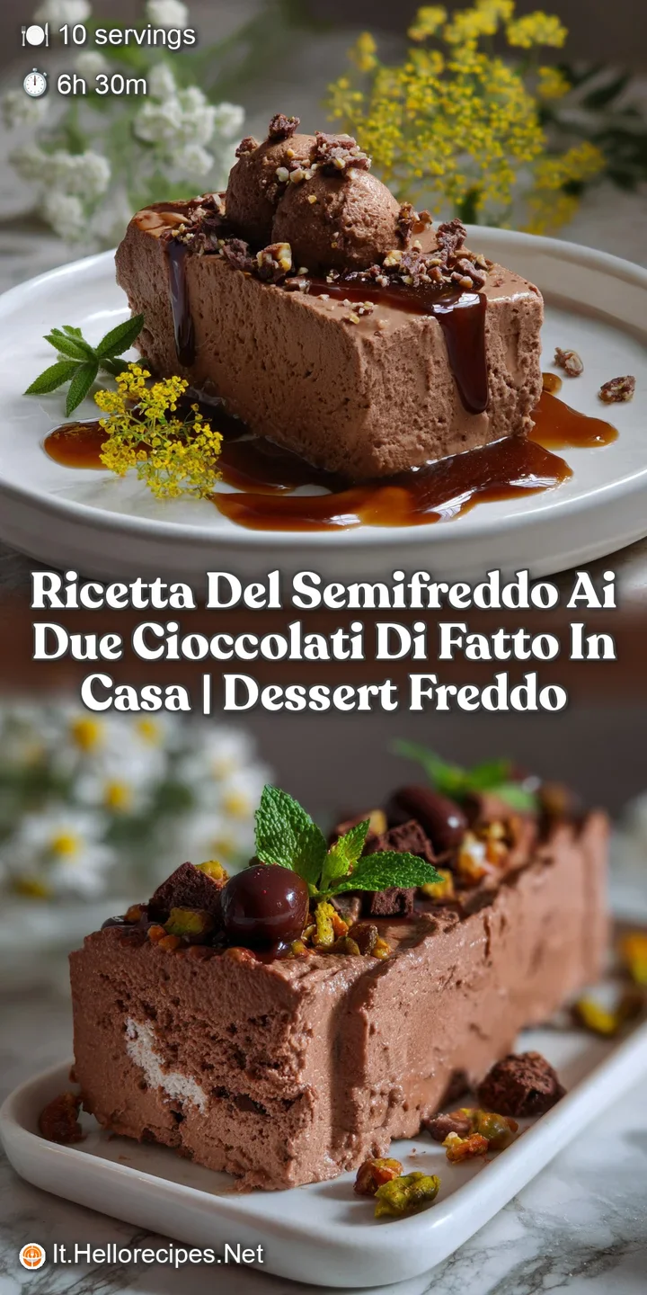 A close-up view of the smooth, cold dessert, revealing layers of dark and light chocolate, a cold, creamy texture and slig...