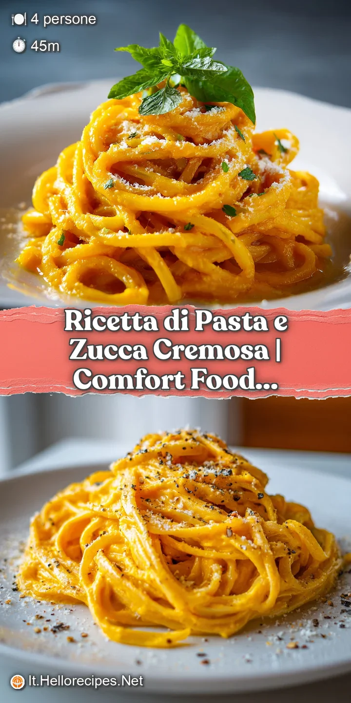 Close-up of creamy pumpkin pasta. Shiny, vibrant sauce clings to al dente pasta, tempting with visible steam.