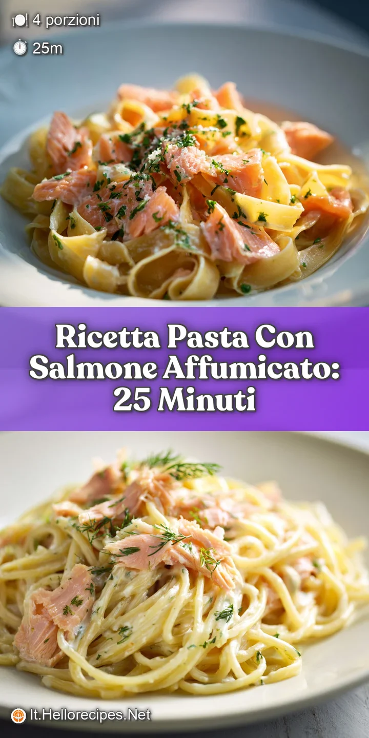 Close-up shot of silky pasta strands coated in a rich cream sauce, mingled with flaky smoked salmon and vibrant fresh herb...