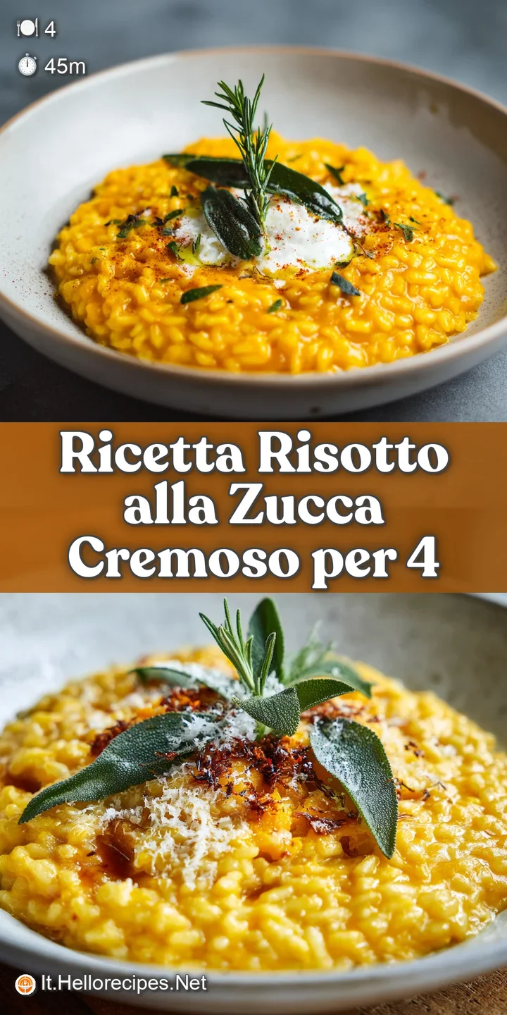 Close-up of creamy pumpkin risotto, highlighting the soft texture and vibrant color. Steam suggests a comforting warmth.