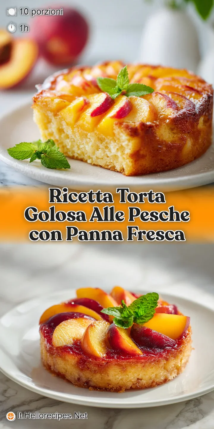 Close-up reveals a tender peach slice nestled in a rich cream filling on a golden-brown crust, oozing with sweetness. Deli...