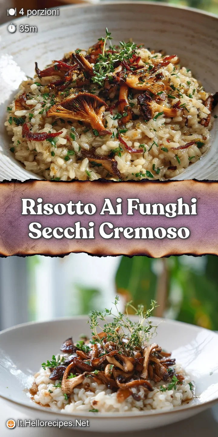 Close-up of creamy mushroom risotto. Shiny, plump grains and earthy mushrooms create an inviting, comforting, and deliciou...