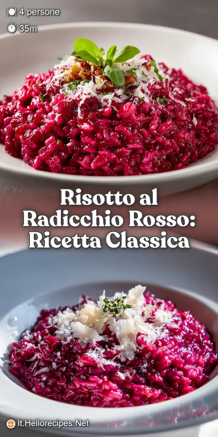 Close-up of creamy, rich risotto with vibrant radicchio; steam rises, hinting at warmth. Glistening grains and delicate te...