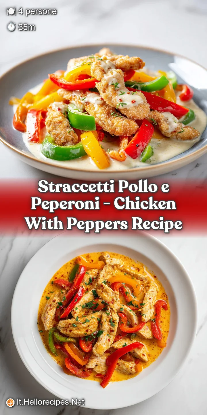 Close-up of succulent shredded chicken mingling with bright, glossy bell pepper strips.