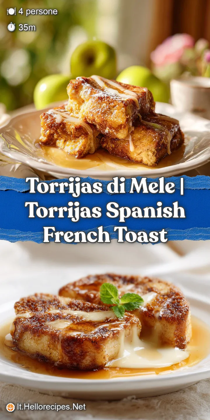 Close-up of a warm, custardy torrija with a crisp, caramelized exterior and soft apple filling.