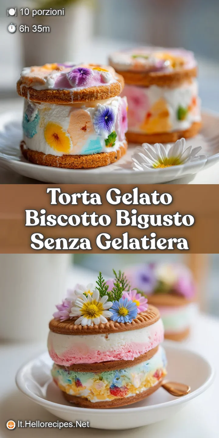 Close-up shot of creamy ice cream cake, highlighting textures and layers. The top swirl appears soft, with chocolate dusti...