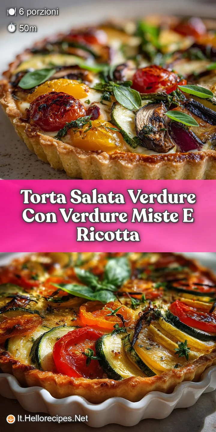 Close-up of a freshly baked torta salata, revealing the textures of blistered crust and tender, colorful vegetables within.