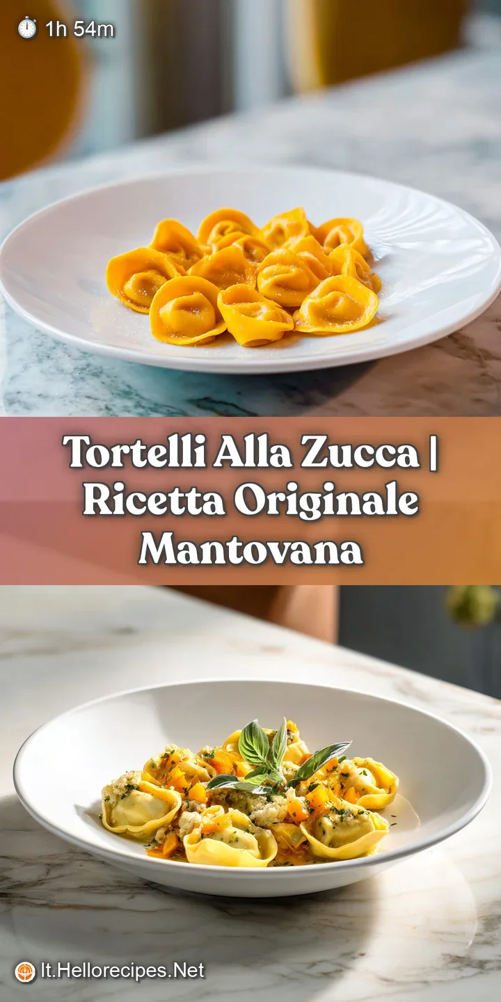 Close-up of plump, golden tortelli with vibrant orange filling peeking through, dusted with crushed amaretti cookies and f...