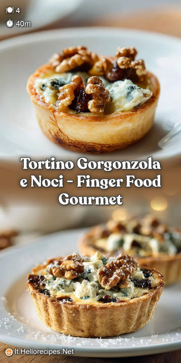 Close-up of a rich, oozing tortino revealing creamy gorgonzola and crunchy walnuts, enticingly warm.