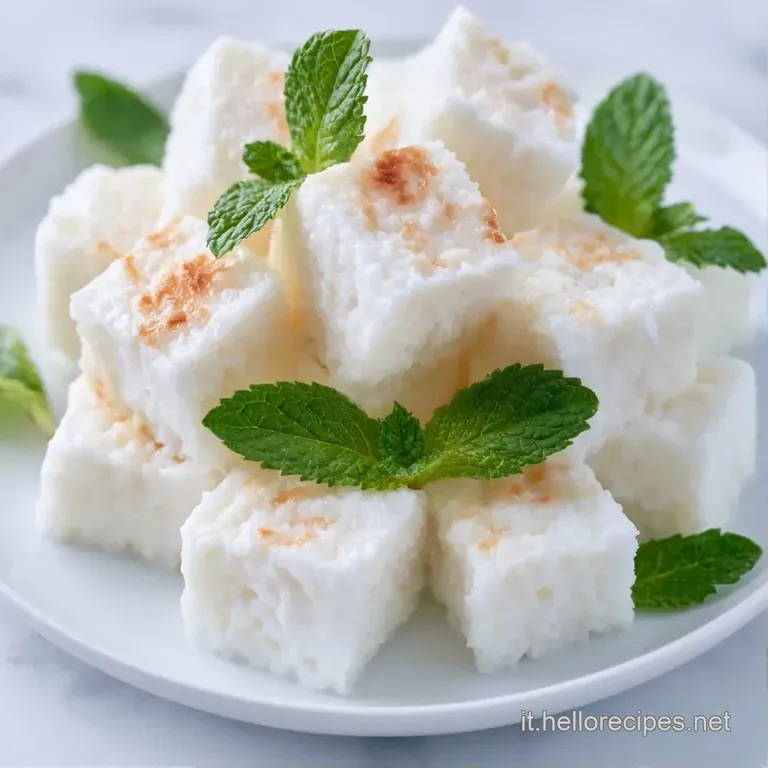 Budino bianco vellutato in un bicchiere di vetro trasparente, decorato con cocco rap&eacute; e frutti esotici colorati.