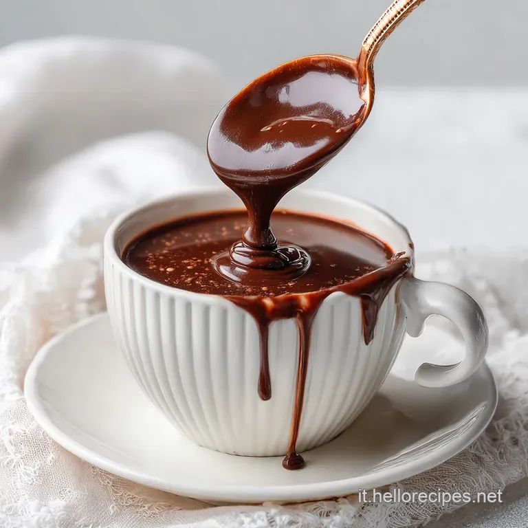 Steaming mugs of thick, velvety hot chocolate with a dusting of cocoa, alongside chocolate shavings and biscotti for dipping.