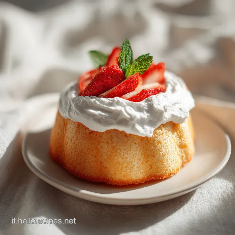 A wedge of tender cake on a white plate, lightly sprinkled with icing sugar. Offers a comforting, home-baked aesthetic.