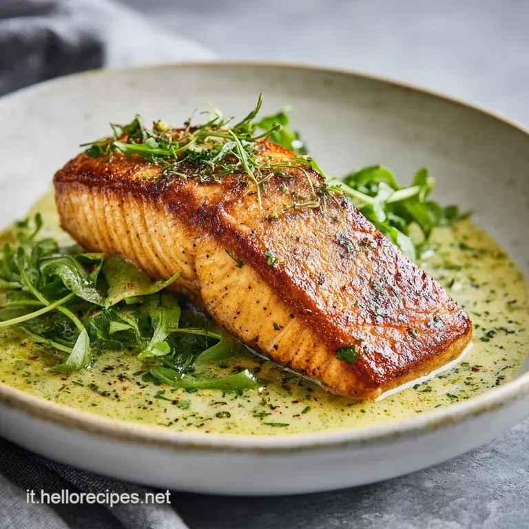 Perfectly cooked salmon fillet resting on a bed of bright green asparagus. A restaurant-worthy meal that looks both fresh ...