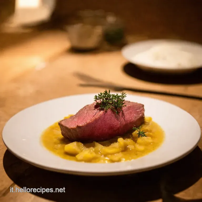 Filetto Di Vitello Mele E Radicchio Con Salsa Al Balsamico E Noci presentation