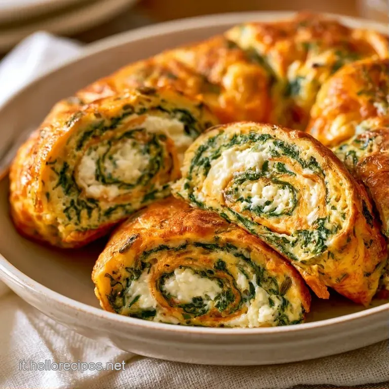 Una fetta spessa e soffice di torta salata su piatto bianco, con gocce di salsa rossa e foglioline di basilico verde.
