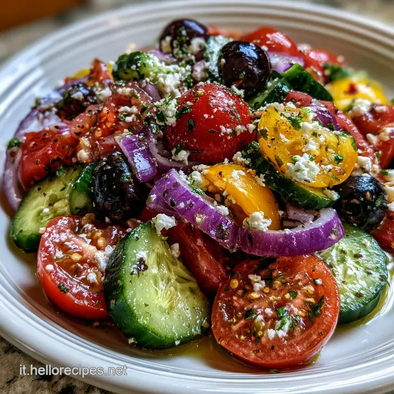 Composizione fresca in ciotola bianca con pomodori vividi, feta cremosa e un filo d'olio che illumina i colori naturali.