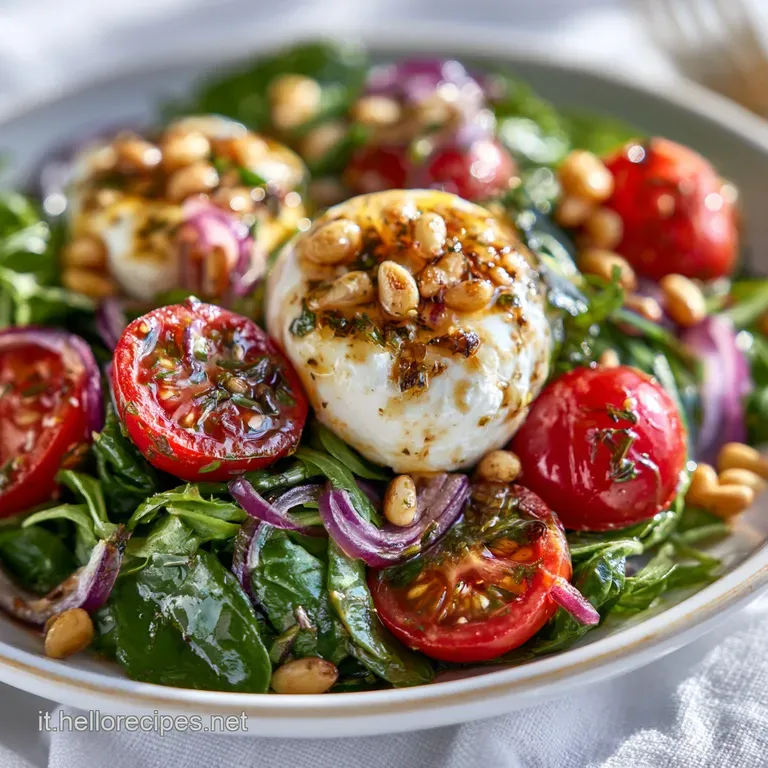 Composizione elegante di pomodori rossi brillanti e perle di mozzarella bianca su piatto ceramica con gocce d'olio dorato.