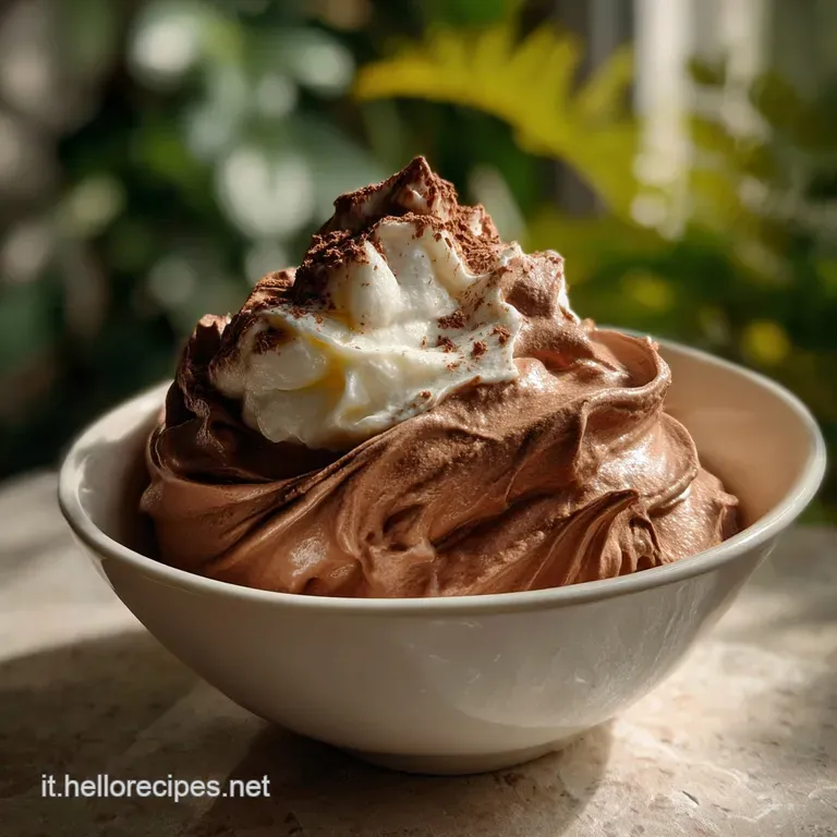 Elegant glass goblets filled with layered chocolate gelato and meringue, garnished with delicate chocolate shavings, invit...