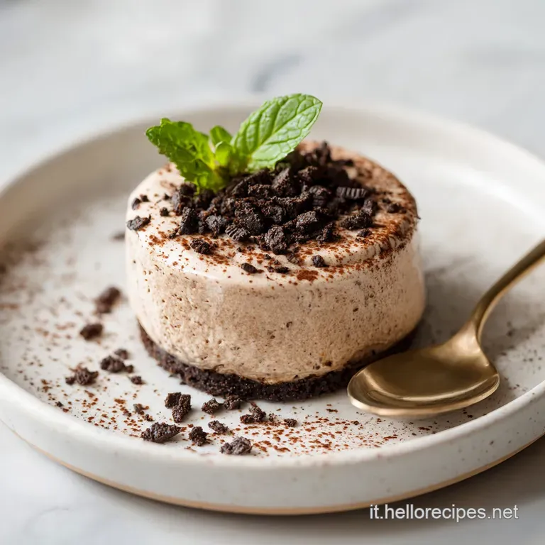 An elegant parfait glass filled with layers of creamy chocolate mousse and crumbled Oreos.