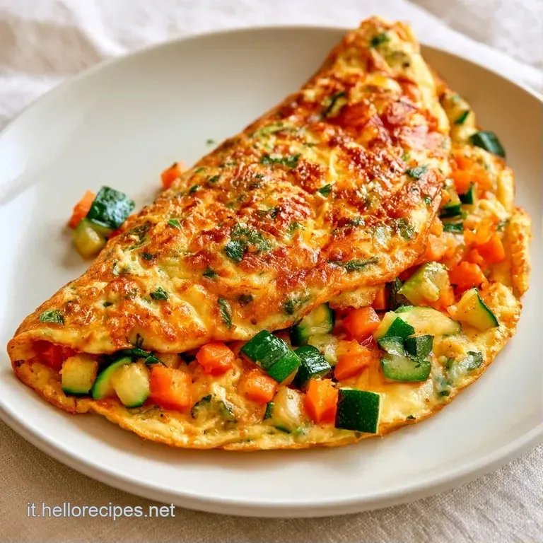 Omelette soffice ripiegata con cura, guarnita da prezzemolo fresco e accompagnata da un'insalata verde croccante.